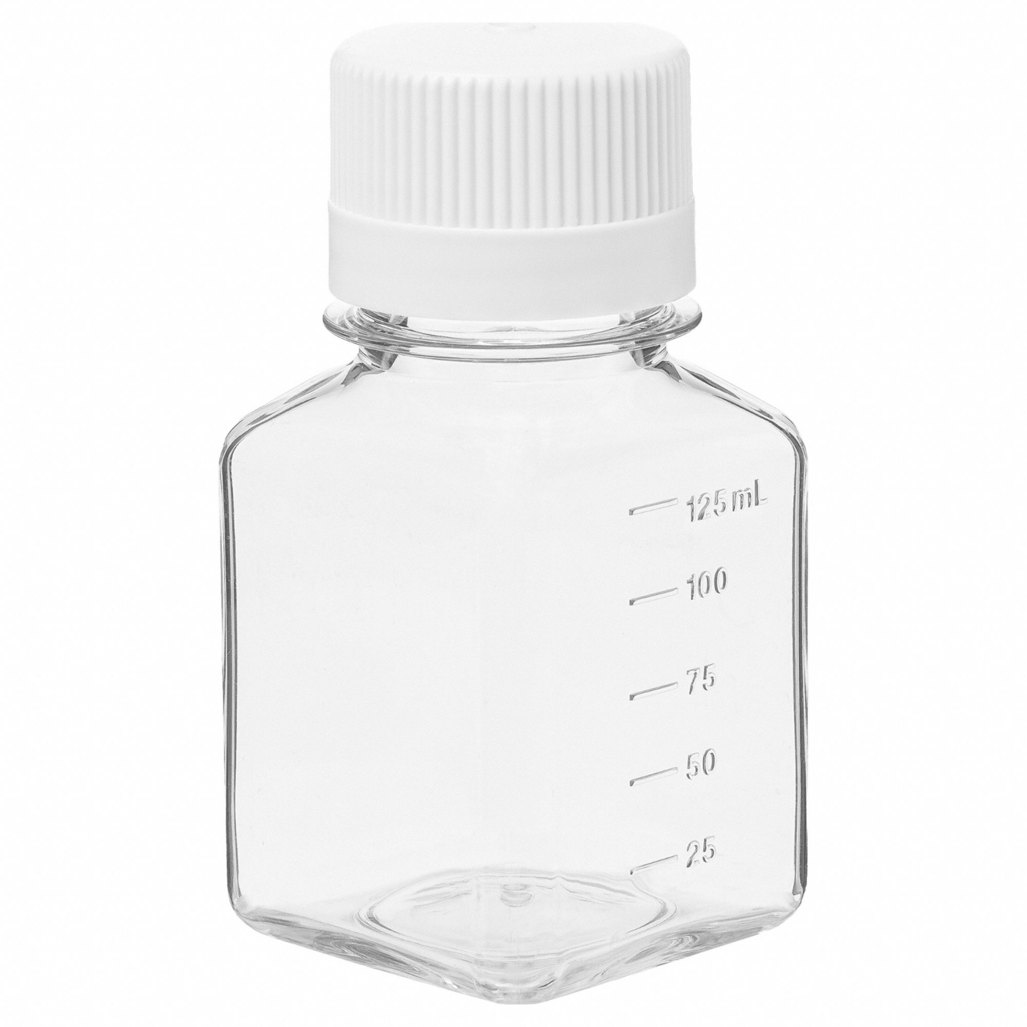 PETG Bottle: PETG, 4 fl oz Capacity - oz, 125 mL Capacity - mL, Closure Included, Sterile, HDPE