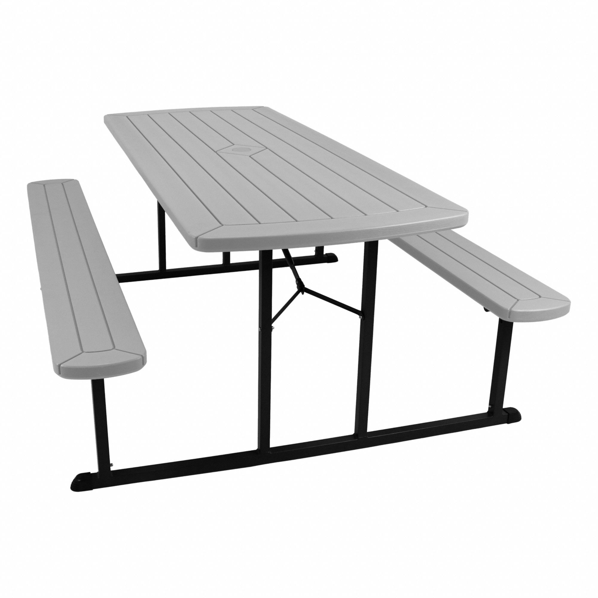 Folding Picnic Table: Plastic, Gray, 29 1/2 in Overall Ht, 72 in Overall Lg