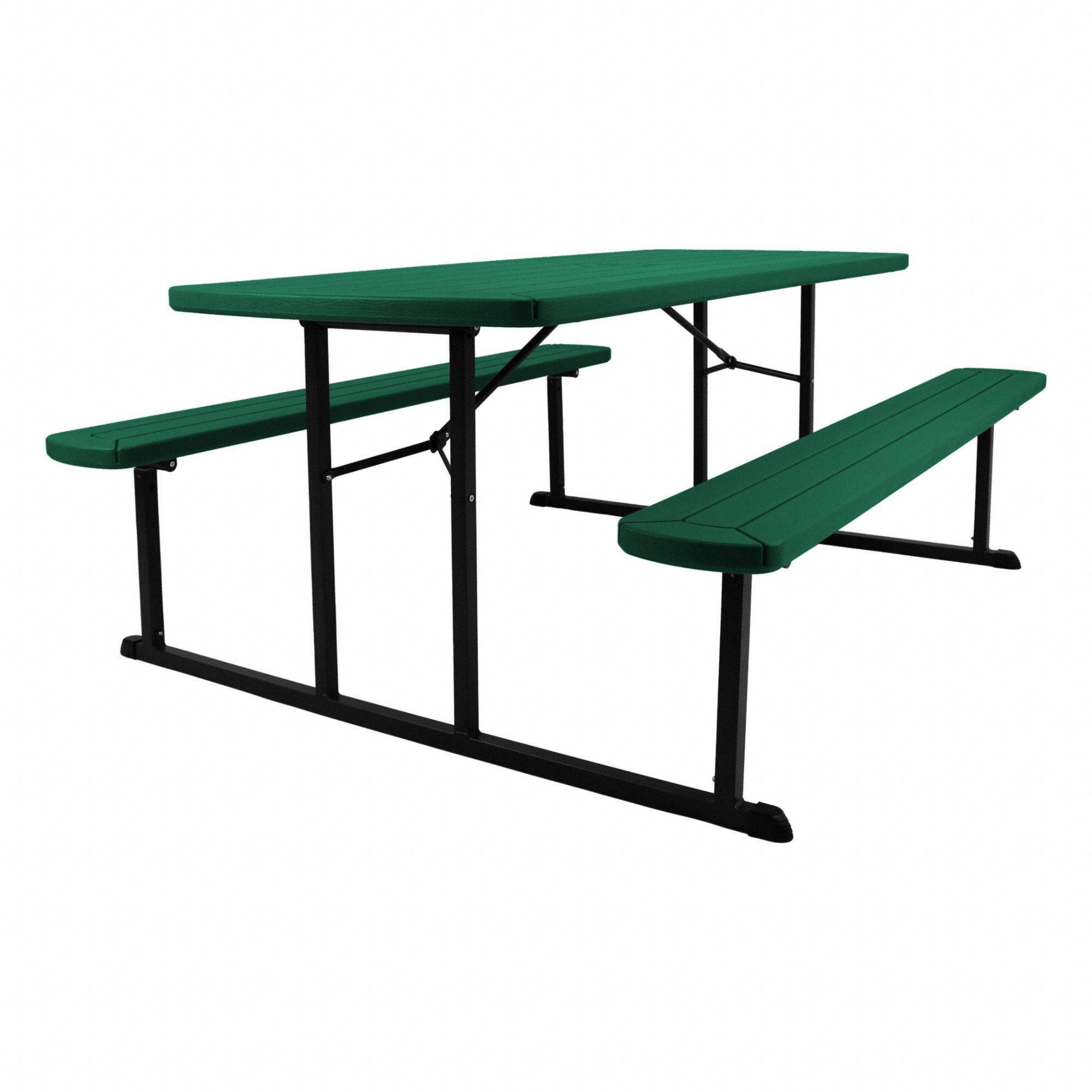 Folding Picnic Table: Plastic, Green, 29 1/2 in Overall Ht, 72 in Overall Lg