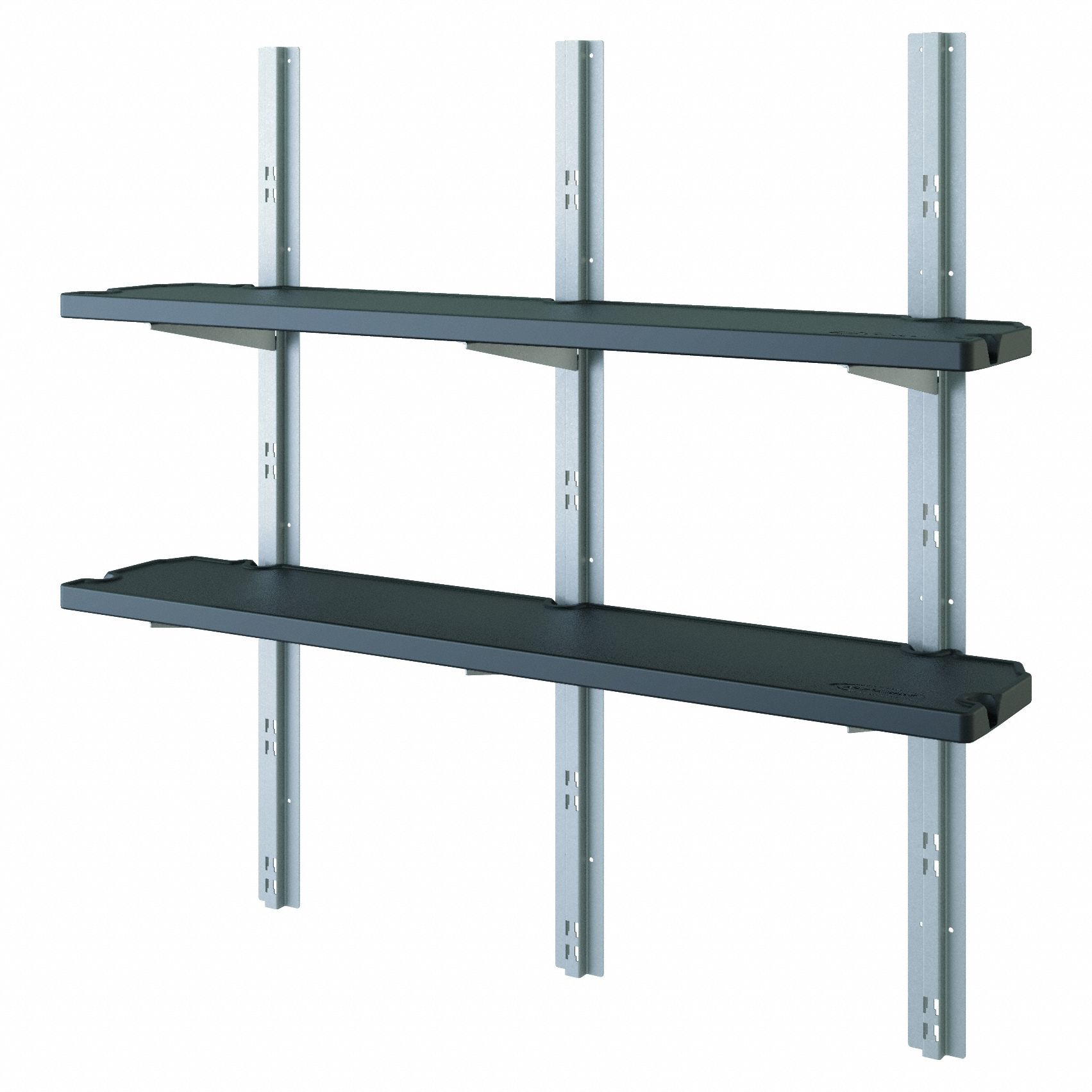 Shelving Kit: 49 5/8 in x 10 in x 1 1/4 in, Black, Resin, 2 Shelves