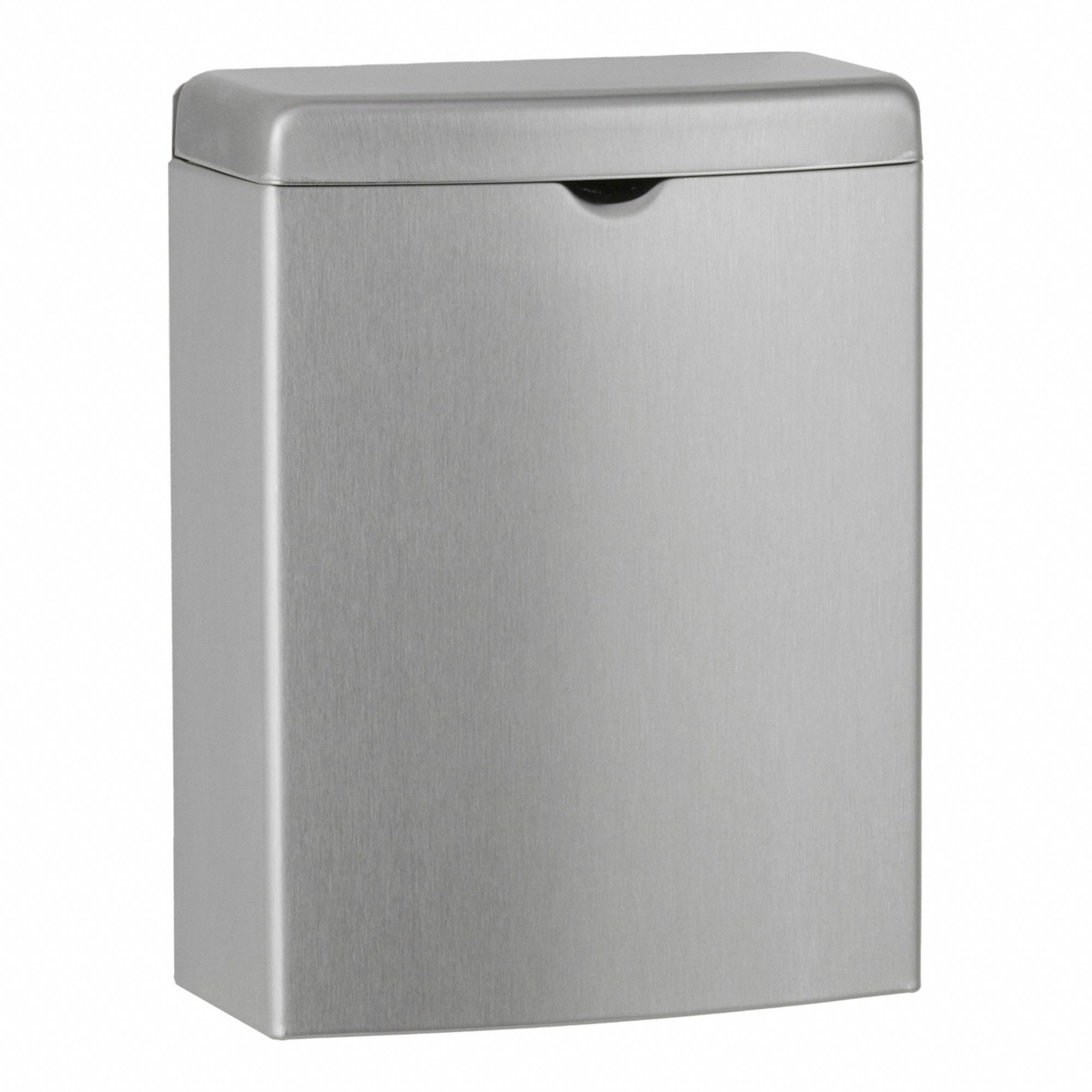 Sanitary Napkin Receptacle: Wall-Mounted, Stainless Steel, 7 1/2 in x 3 7/8 in x 10 in