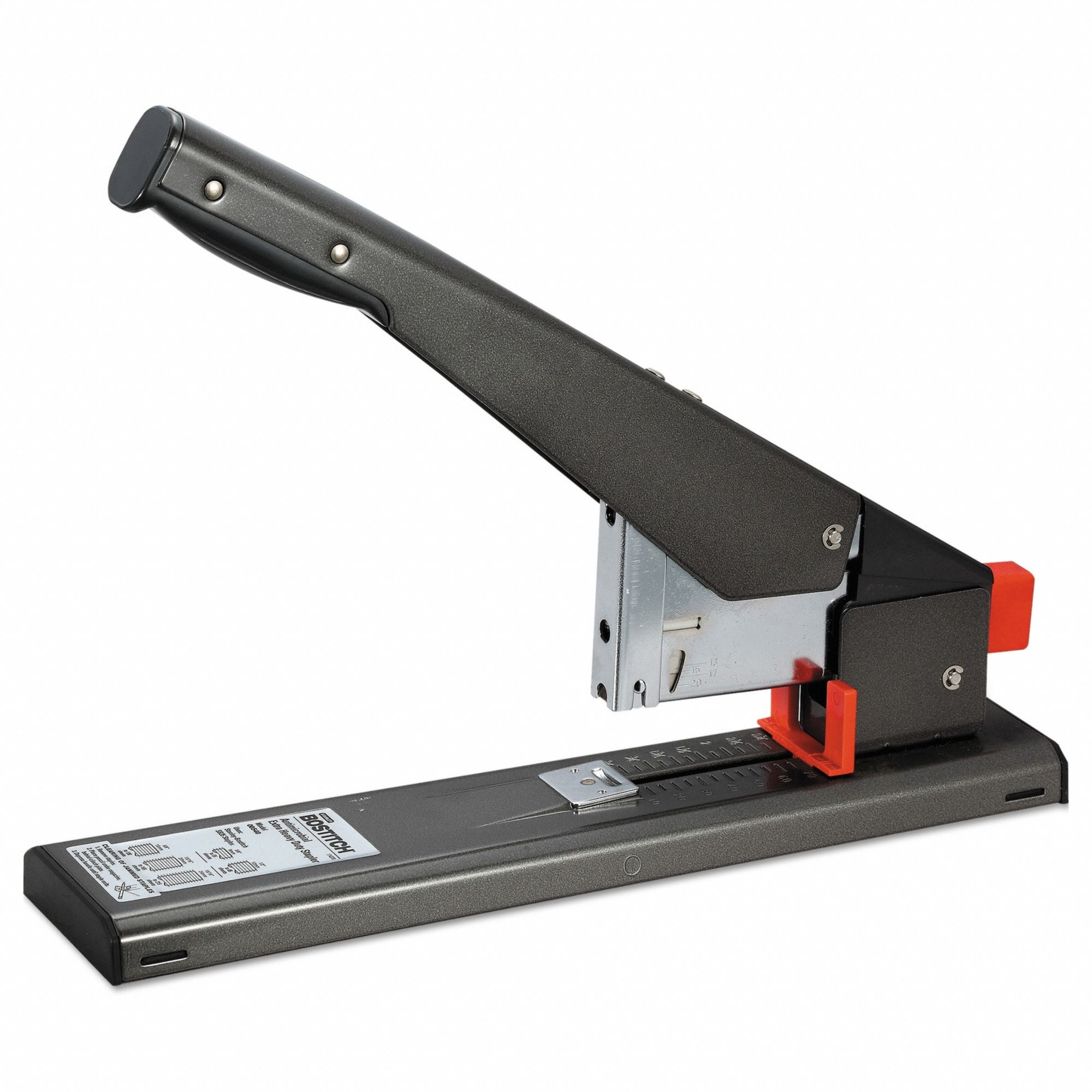Manual Stapler: 215 Sheet Capacity, 2 3/4 in Throat Dp - Max, Rear Loading, Black