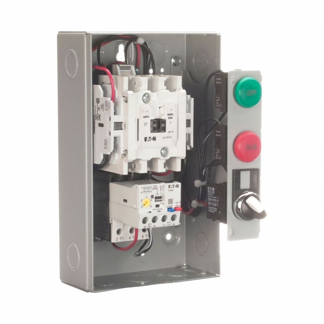NEMA Magnetic Motor Starter: Non-Reversing, 3 Poles, NEMA Size 0, 18 A, 120V AC Coil