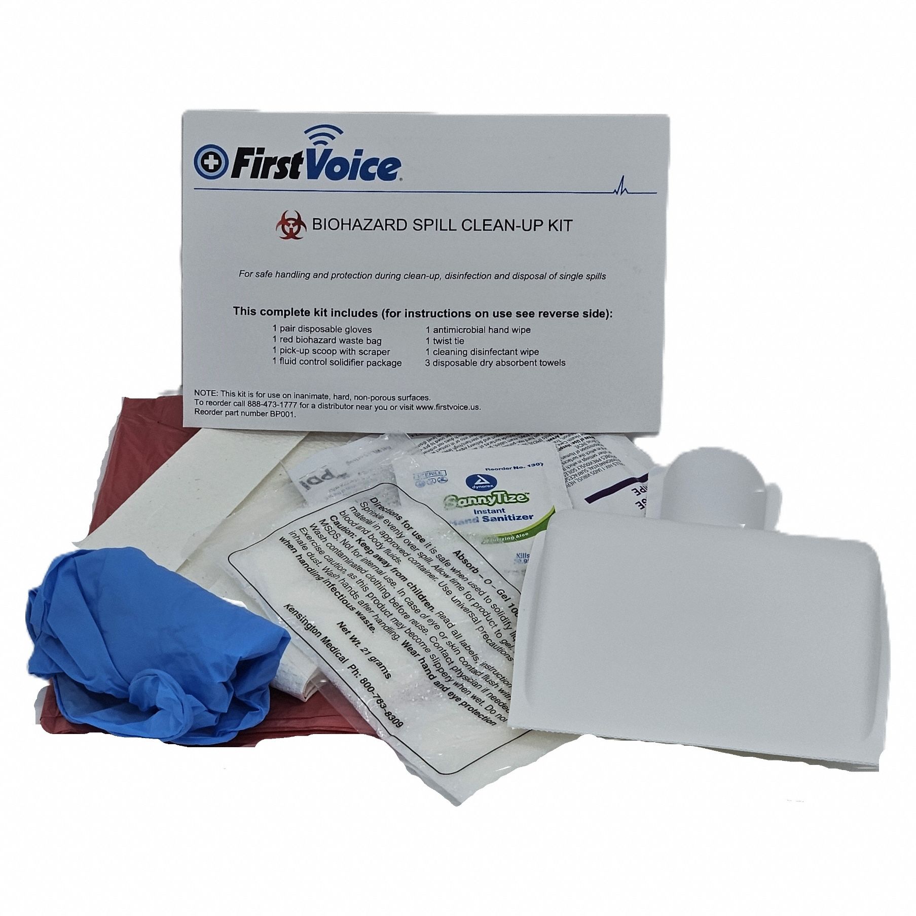 Bloodborne Pathogen Kit: (1) Pr Latex-free gloves, Clear, Bag