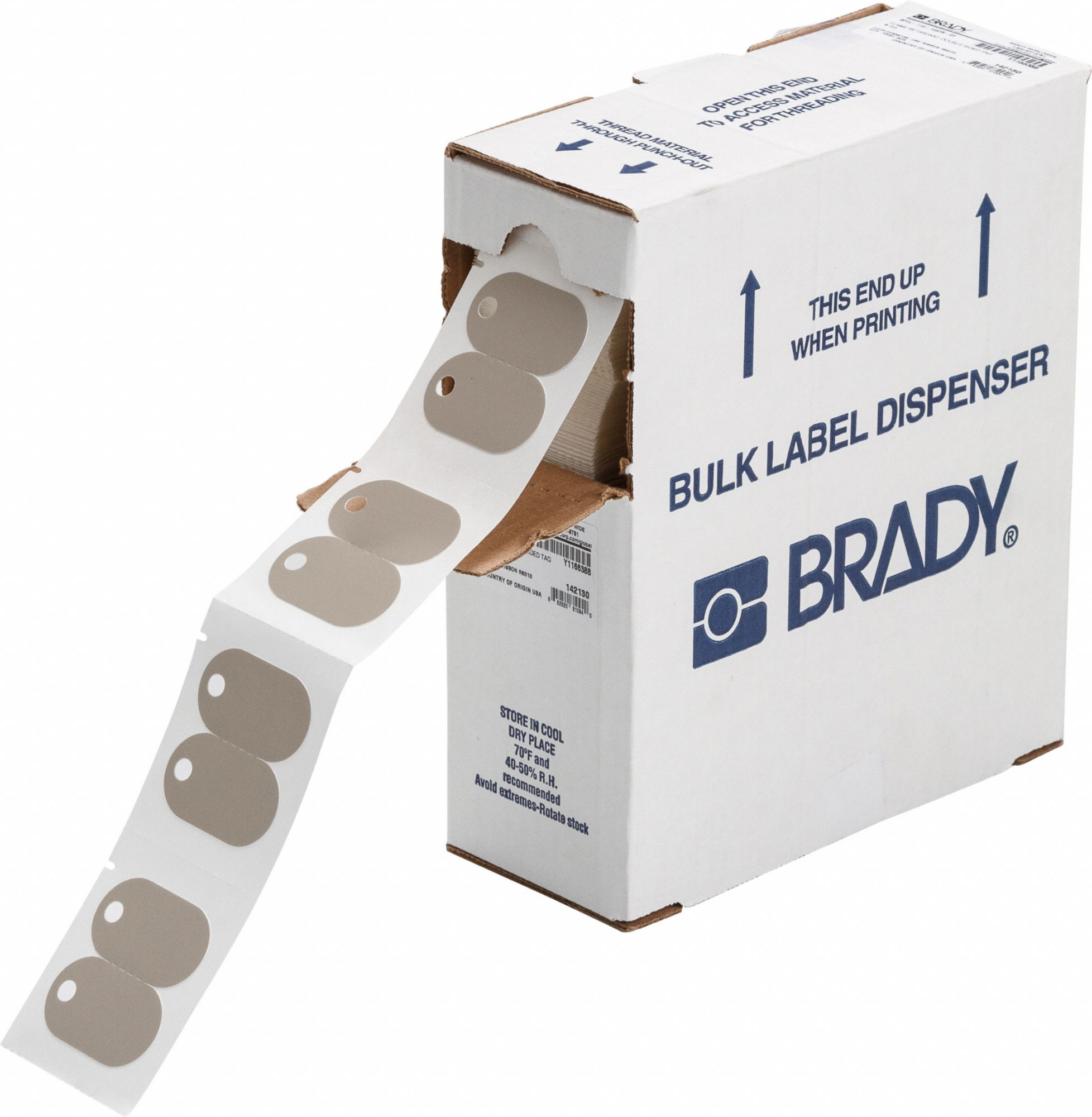 Pre-Cut Label Stock Roll: 1 in x 1 in, Polyethylene, Gray (Matte), Indoor, 1, 000 Tags per Roll