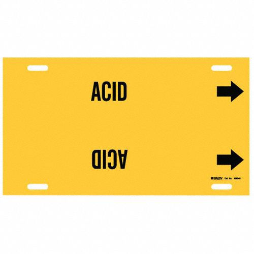 Pipe Marker: Acid, Yellow, Black, Fits 10 to 15 in Pipe O.D., 1 Pipe Markers, With Arrows
