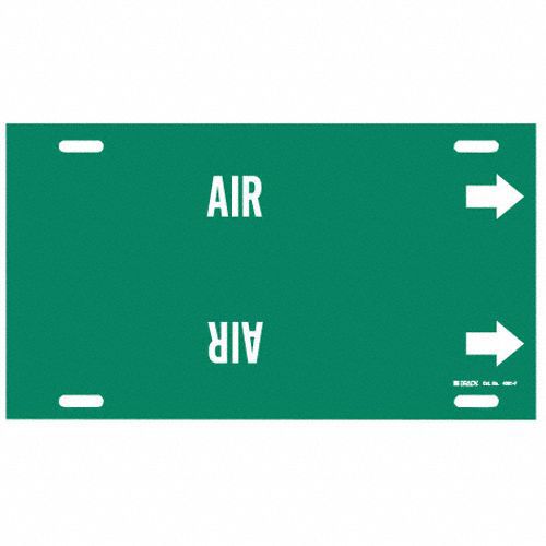 Pipe Marker: Air, Green, White, Fits 6 to 7 7/8 in Pipe O.D., 1 Pipe Markers, With Arrows