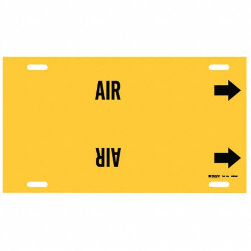 Pipe Marker: Air, Yellow, Black, Fits 8 to 9 7/8 in Pipe O.D., 1 Pipe Markers, With Arrows