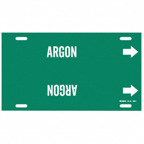 Pipe Marker: Argon, Green, White, Fits 6 to 7 7/8 in Pipe O.D., 1 Pipe Markers, With Arrows