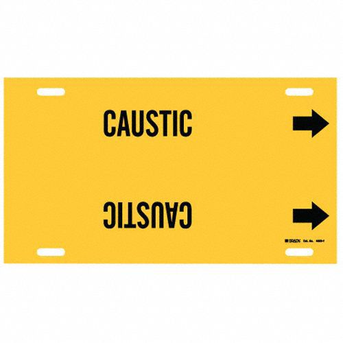 Pipe Marker: Caustic, Yellow, Black, Fits 6 to 7 7/8 in Pipe O.D., 1 Pipe Markers, With Arrows