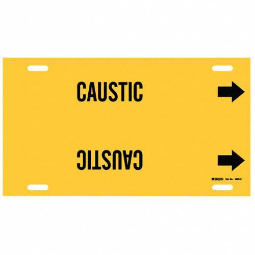 Pipe Marker: Caustic, Yellow, Black, Fits 10 to 15 in Pipe O.D., 1 Pipe Markers, With Arrows