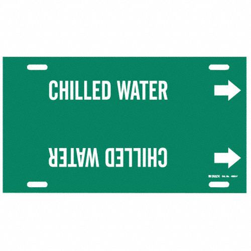 Pipe Marker: Chilled Water, Green, White, Fits 6 to 7 7/8 in Pipe O.D., 1 Pipe Markers, With Arrows