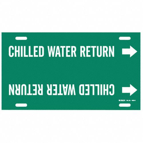 Pipe Marker: Chilled Water Return, Green, White, Fits 10 to 15 in Pipe O.D., 1 Pipe Markers