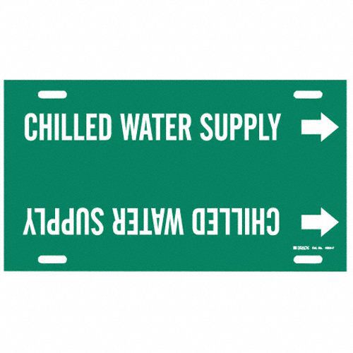 Pipe Marker: Chilled Water Supply, Green, White, Fits 6 to 7 7/8 in Pipe O.D., 1 Pipe Markers
