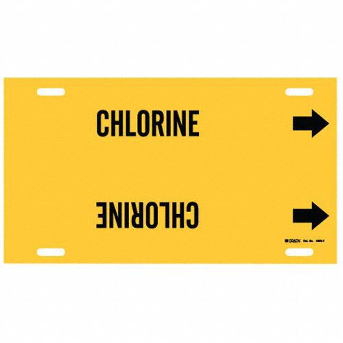 Pipe Marker: Chlorine, Yellow, Black, Fits 6 to 7 7/8 in Pipe O.D., 1 Pipe Markers, With Arrows