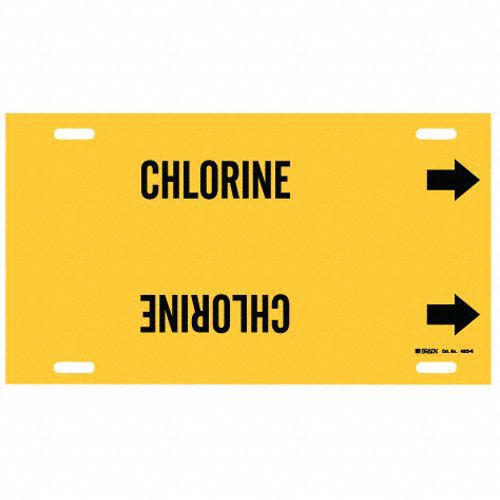 Pipe Marker: Chlorine, Yellow, Black, Fits 8 to 9 7/8 in Pipe O.D., 1 Pipe Markers, With Arrows