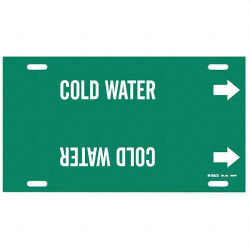 Pipe Marker: Cold Water, Green, White, Fits 8 to 9 7/8 in Pipe O.D., 1 Pipe Markers, With Arrows