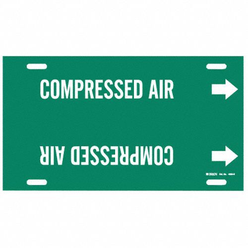 Pipe Marker: Compressed Air, Green, White, Fits 8 to 9 7/8 in Pipe O.D., 1 Pipe Markers, With Arrows