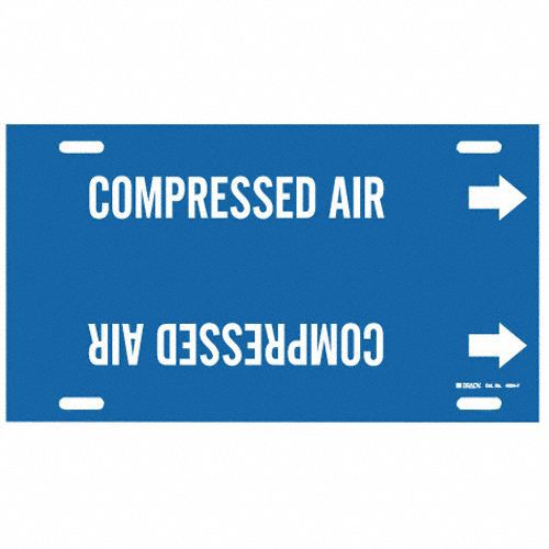Pipe Marker: Compressed Air, Blue, White, Fits 6 to 7 7/8 in Pipe O.D., 1 Pipe Markers, With Arrows