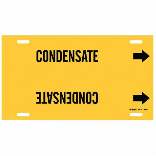 Pipe Marker: Condensate, Yellow, Black, Fits 6 to 7 7/8 in Pipe O.D., 1 Pipe Markers, With Arrows