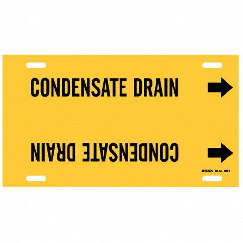 Pipe Marker: Condensate Drain, Yellow, Black, Fits 8 to 9 7/8 in Pipe O.D., 1 Pipe Markers