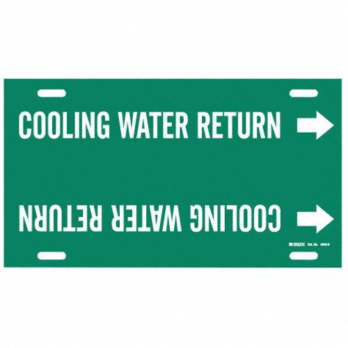 Pipe Marker: Cooling Water Return, Green, White, Fits 10 to 15 in Pipe O.D., 1 Pipe Markers