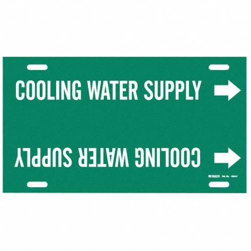 Pipe Marker: Cooling Water Supply, Green, White, Fits 6 to 7 7/8 in Pipe O.D., 1 Pipe Markers