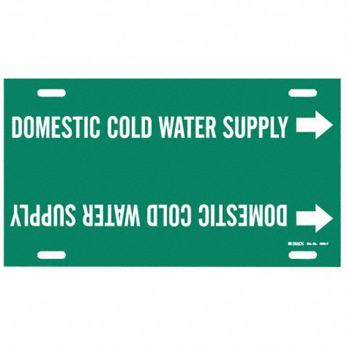 Pipe Marker: Domestic Cold Water Supply, Green, White, Fits 6 to 7 7/8 in Pipe O.D., 1 Pipe Markers