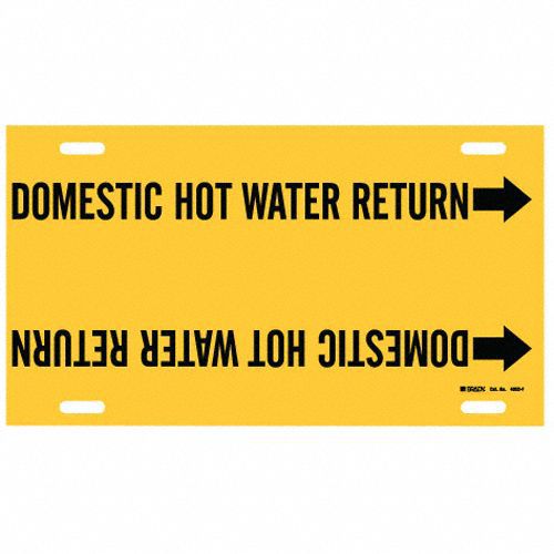 Pipe Marker: Domestic Hot Water Return, Yellow, Black, Fits 6 to 7 7/8 in Pipe O.D., 1 Pipe Markers