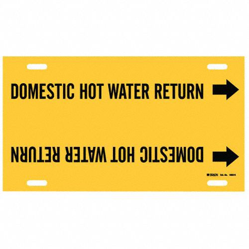 Pipe Marker: Domestic Hot Water Return, Yellow, Black, Fits 8 to 9 7/8 in Pipe O.D., 1 Pipe Markers