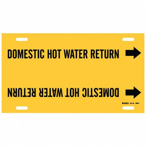 Pipe Marker: Domestic Hot Water Return, Yellow, Black, Fits 10 to 15 in Pipe O.D., 1 Pipe Markers