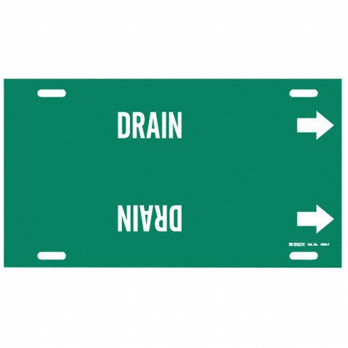 Pipe Marker: Drain, Green, White, Fits 6 to 7 7/8 in Pipe O.D., 1 Pipe Markers, With Arrows