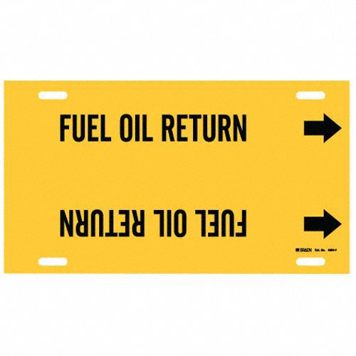 Pipe Marker: Fuel Oil Return, Yellow, Black, Fits 6 to 7 7/8 in Pipe O.D., 1 Pipe Markers