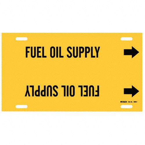 Pipe Marker: Fuel Oil Supply, Yellow, Black, Fits 6 to 7 7/8 in Pipe O.D., 1 Pipe Markers