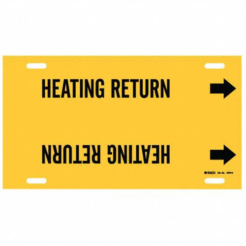 Pipe Marker: Heating Return, Yellow, Black, Fits 10 to 15 in Pipe O.D., 1 Pipe Markers, With Arrows