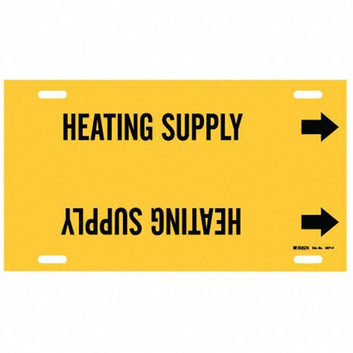 Pipe Marker: Heating Supply, Yellow, Black, Fits 6 to 7 7/8 in Pipe O.D., 1 Pipe Markers