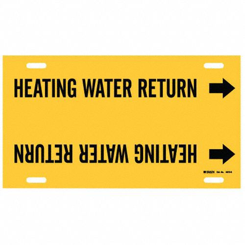 Pipe Marker: Heating Water Return, Yellow, Black, Fits 8 to 9 7/8 in Pipe O.D., 1 Pipe Markers