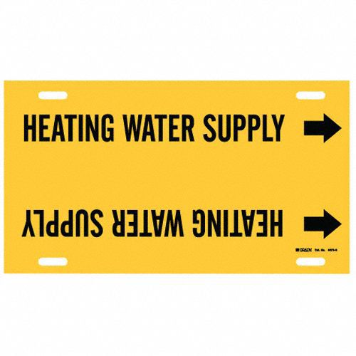 Pipe Marker: Heating Water Supply, Yellow, Black, Fits 10 to 15 in Pipe O.D., 1 Pipe Markers