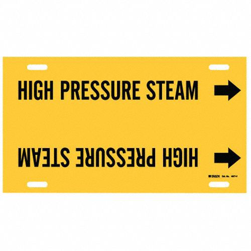 Pipe Marker: High Pressure Steam, Yellow, Black, Fits 6 to 7 7/8 in Pipe O.D., 1 Pipe Markers