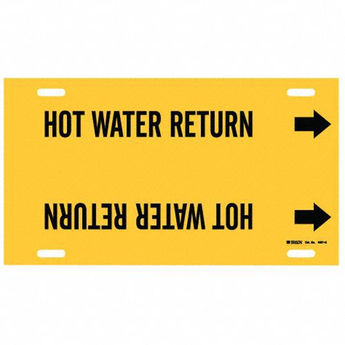 Pipe Marker: Hot Water Return, Yellow, Black, Fits 10 to 15 in Pipe O.D., 1 Pipe Markers