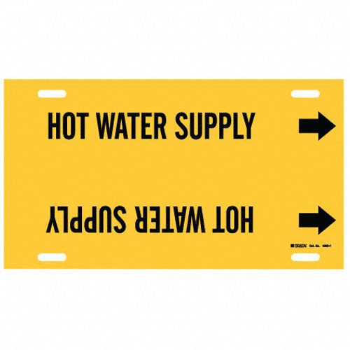 Pipe Marker: Hot Water Supply, Yellow, Black, Fits 6 to 7 7/8 in Pipe O.D., 1 Pipe Markers