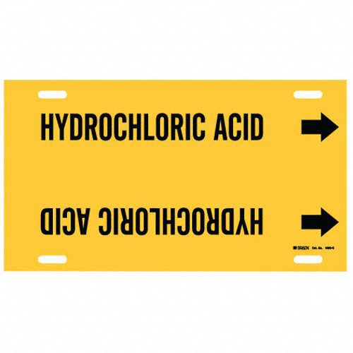 Pipe Marker: Hydrochloric Acid, Yellow, Black, Fits 8 to 9 7/8 in Pipe O.D., 1 Pipe Markers