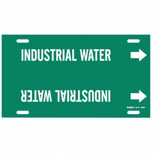 Pipe Marker: Industrial Water, Green, White, Fits 8 to 9 7/8 in Pipe O.D., 1 Pipe Markers
