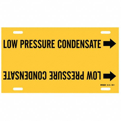 Pipe Marker: Low Pressure Condensate, Yellow, Black, Fits 6 to 7 7/8 in Pipe O.D., 1 Pipe Markers