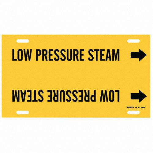 Pipe Marker: Low Pressure Steam, Yellow, Black, Fits 10 to 15 in Pipe O.D., 1 Pipe Markers