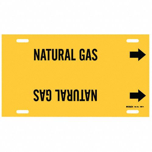Pipe Marker: Natural Gas, Yellow, Black, Fits 6 to 7 7/8 in Pipe O.D., 1 Pipe Markers, With Arrows