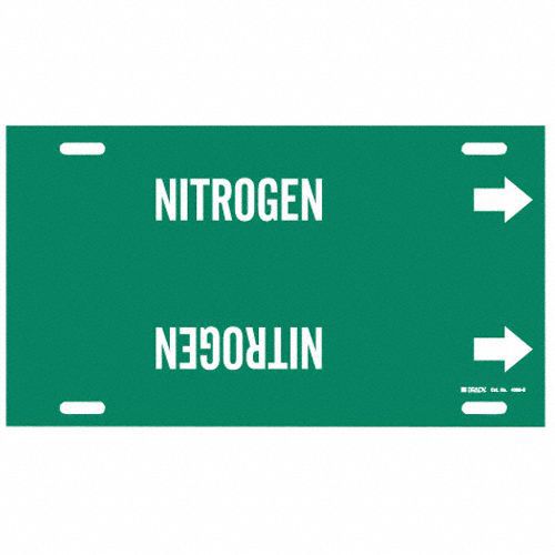 Pipe Marker: Nitrogen, Green, White, Fits 8 to 9 7/8 in Pipe O.D., 1 Pipe Markers, With Arrows