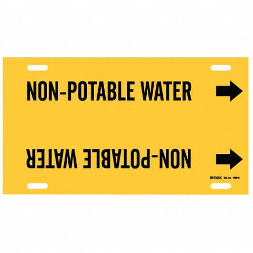Pipe Marker: Non-Potable Water, Yellow, Black, Fits 8 to 9 7/8 in Pipe O.D., 1 Pipe Markers