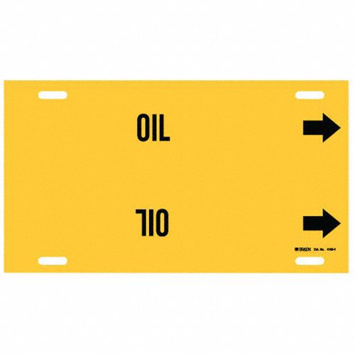 Pipe Marker: Oil, Yellow, Black, Fits 6 to 7 7/8 in Pipe O.D., 1 Pipe Markers, With Arrows