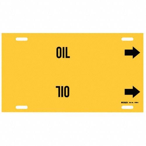 Pipe Marker: Oil, Yellow, Black, Fits 10 to 15 in Pipe O.D., 1 Pipe Markers, With Arrows
